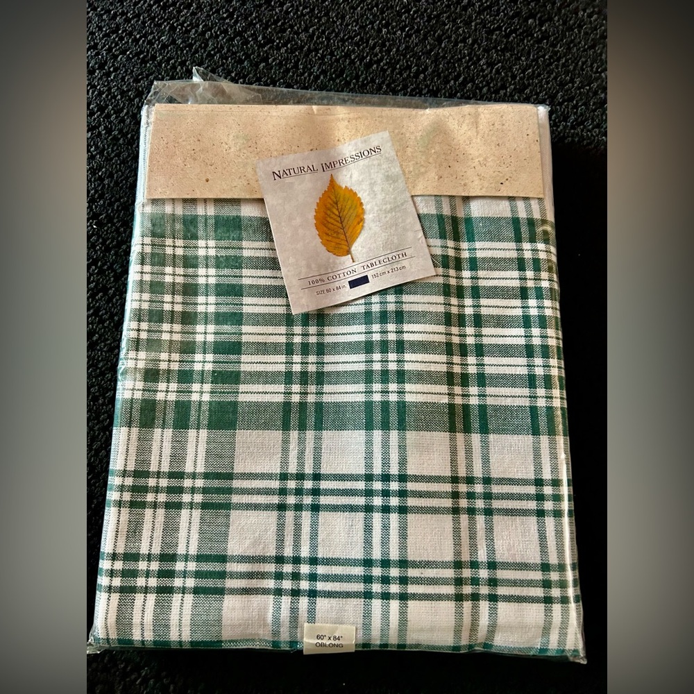 Natural Impressions Green and White Checkered Cotton Tablecloth